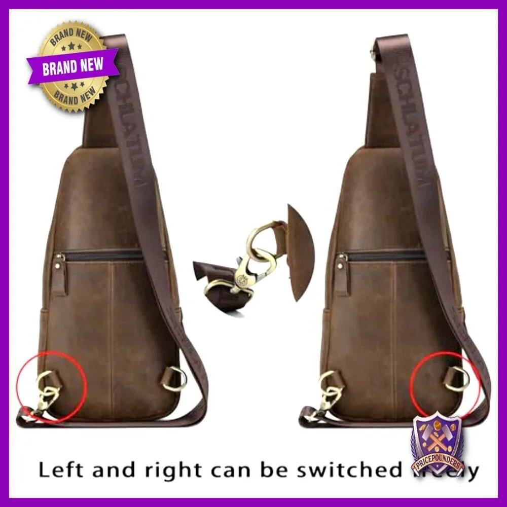 Genuine Leather Sling Bag Vintage Luxury Casual Daypack Adjustable Strap - Picture 4 of 7